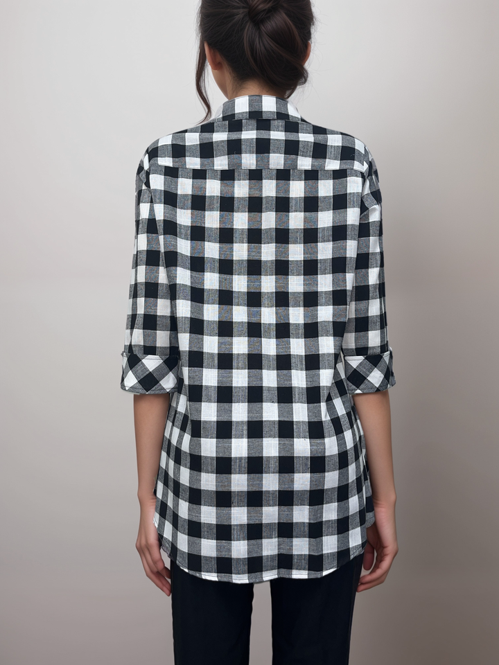 Black and White Checkered - Plaid Button-Down Tunic