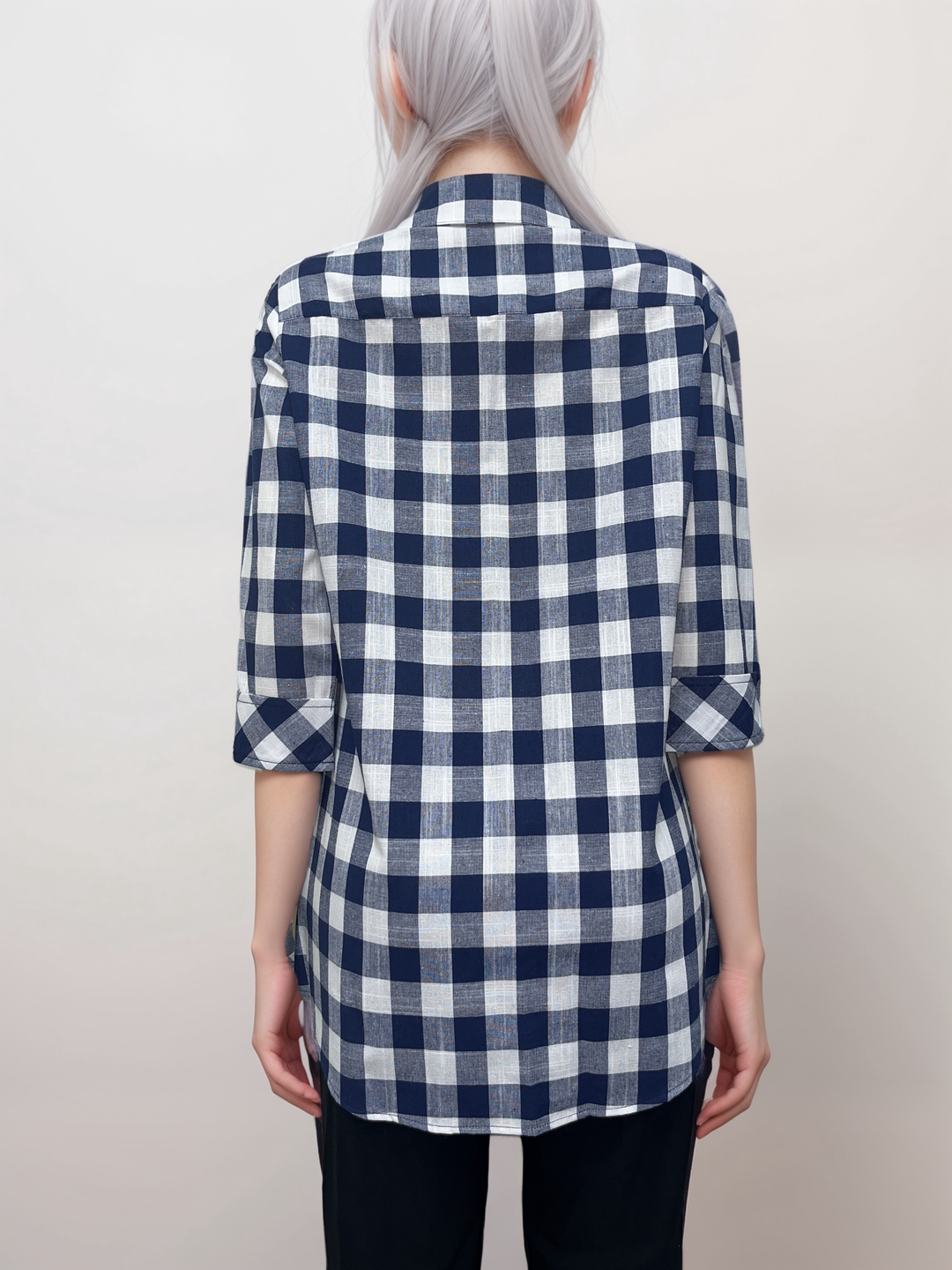 Navy and White Checkered - Plaid Button-Down Tunic