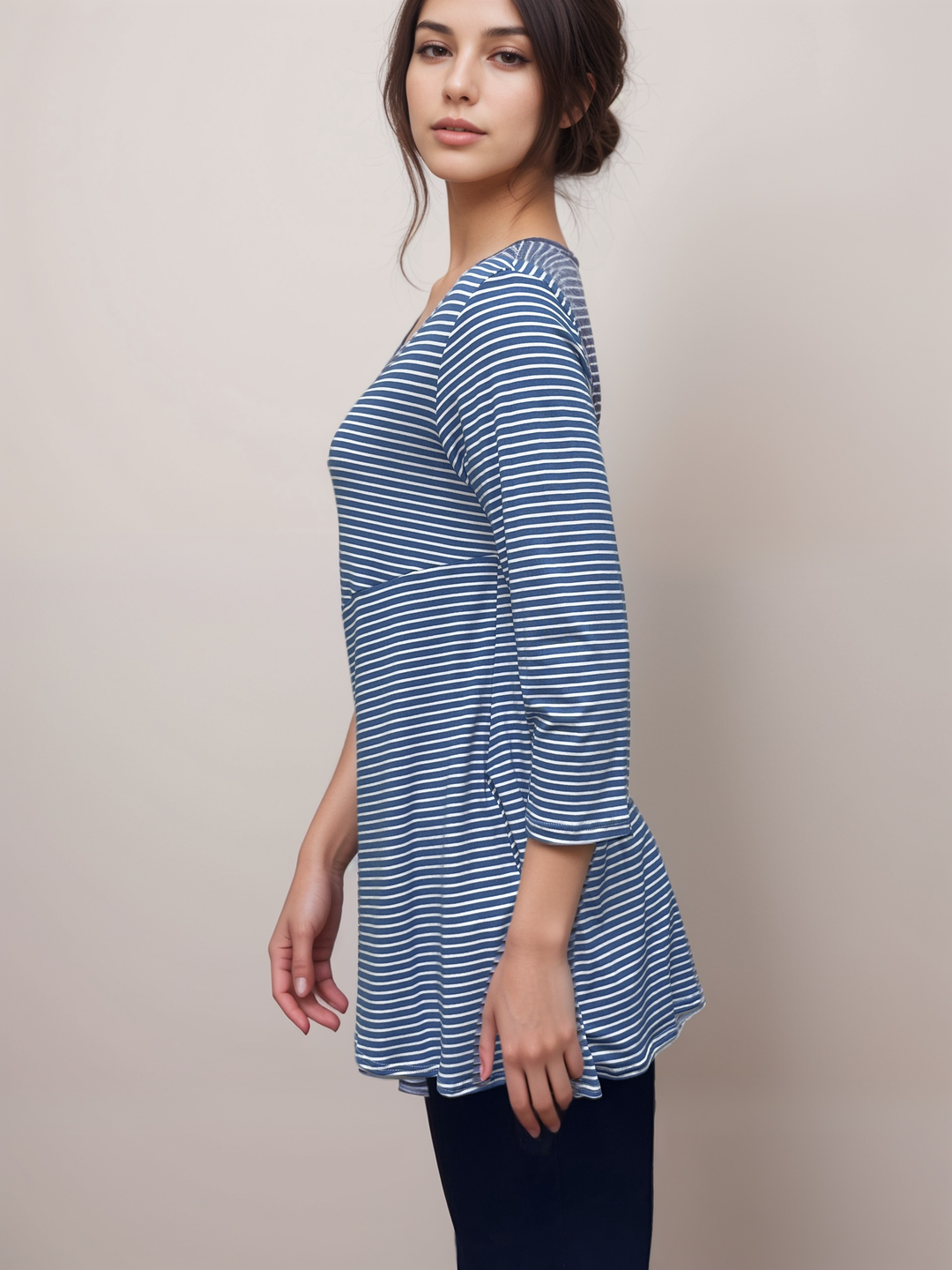 Denim - Casual Striped Denim Top