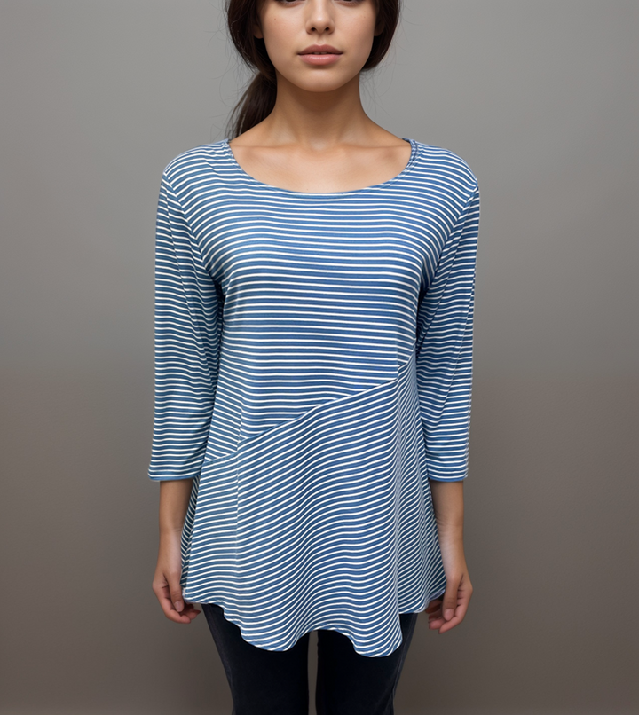 Denim - Casual Striped Denim Top