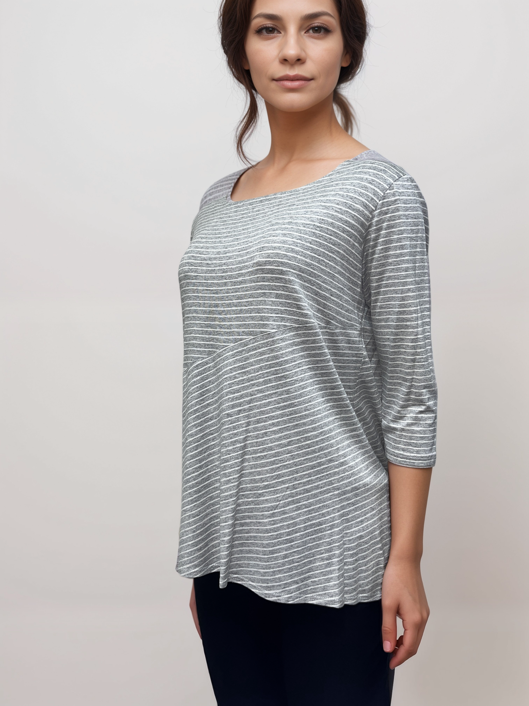 Heather Gray - Casual Striped Swing Top