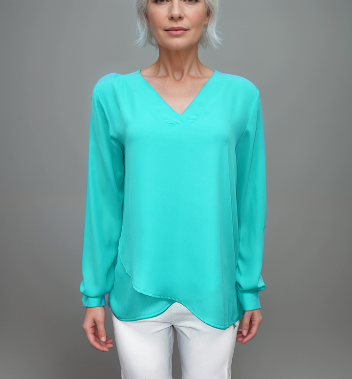 Aqua V-Neck Blouse