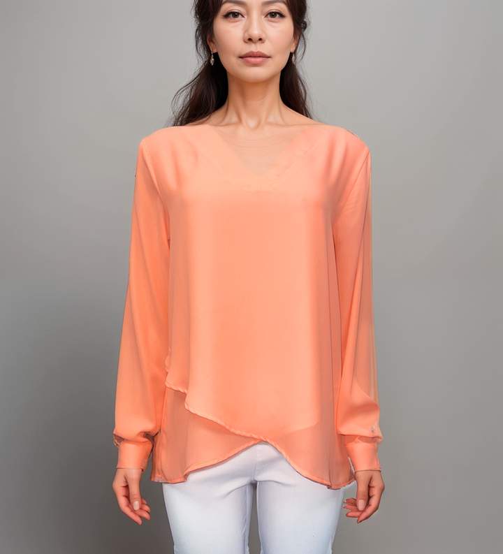 Coral V-Neck Blouse