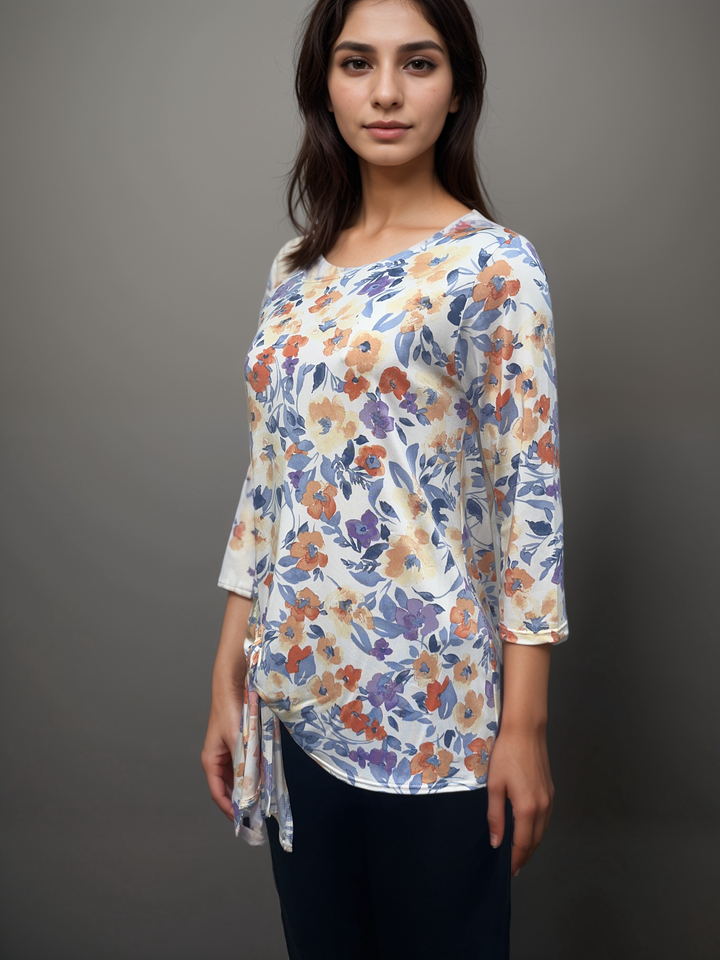 Floral Asymmetrical Tie-Front Top