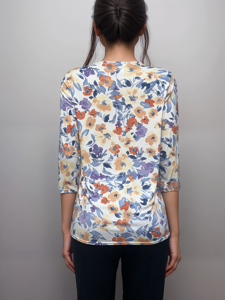 Floral Asymmetrical Tie-Front Top